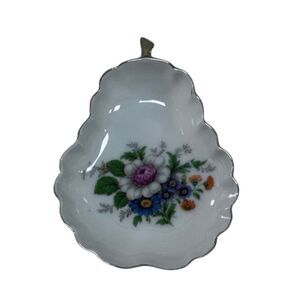 Norcrest Vintage Porcelain Trinket Holder Floral Gold Rim